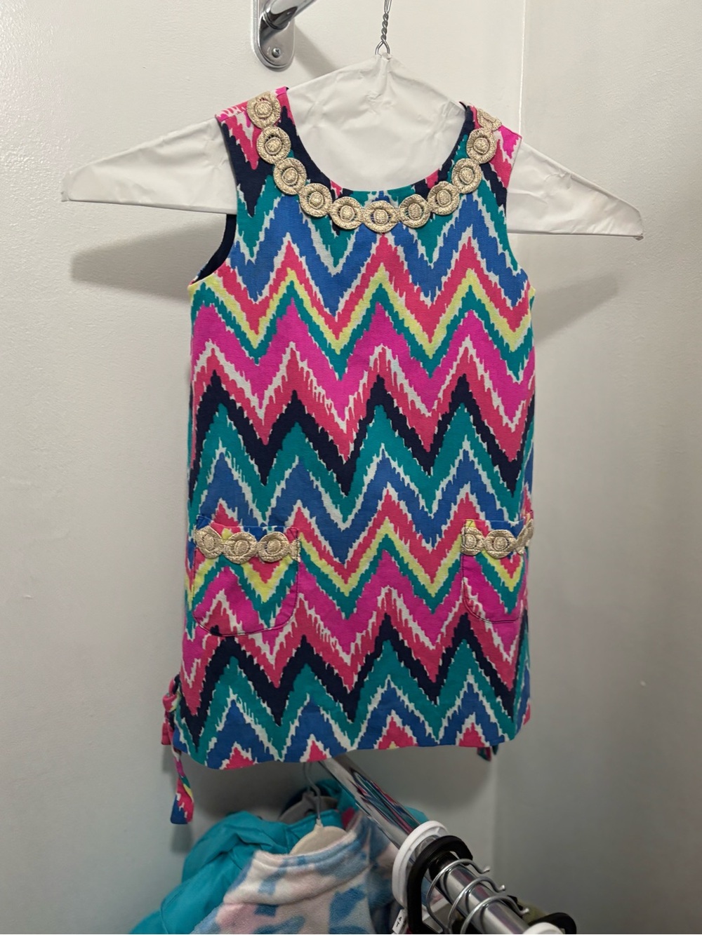 Lilly Pulitzer Pink Multi Chevron Tank Dress with Gold Trim